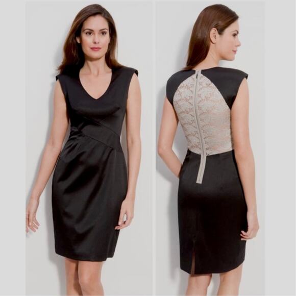Black Halo Satin Jagger Sleeveless Contrast Lace Sheath Midi Dress | Size 4 - Picture 10 of 10